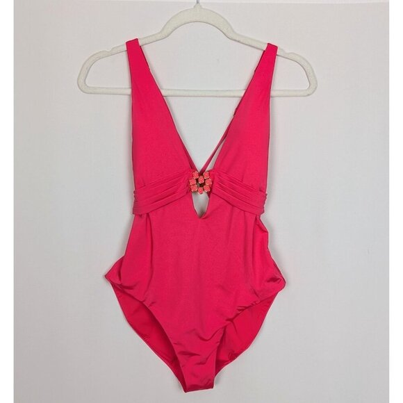 NEW $154 Trina Turk 10 Pink Solid Monaco Strappy One-Piece Swimsuit Swim Beach - Picture 2 of 14